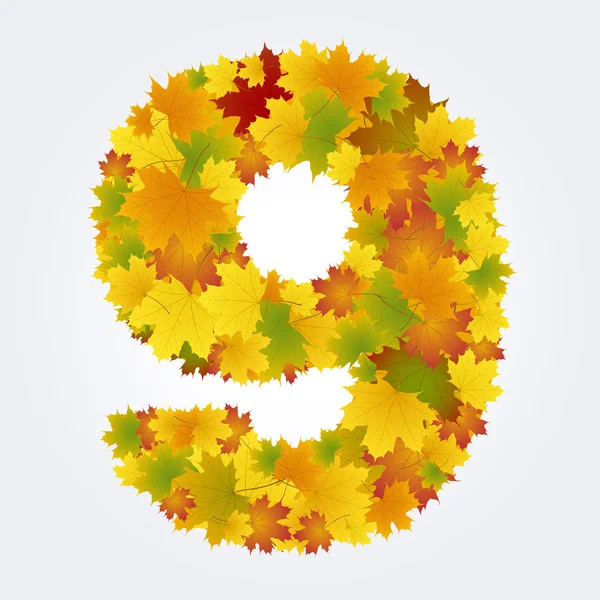 Число 9 осенних листьев — стоковый вектор