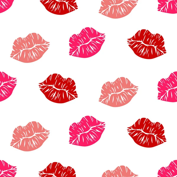 Seamless Pattern Red Pink Kiss Imprint White Background Vector Illustration — Wektor stockowy