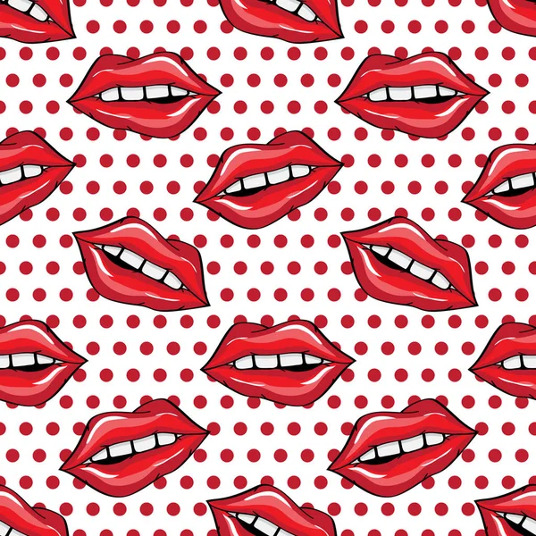 Vektor Nahtloses Muster Roter Sexy Lippen Auf Weißem Hintergrund Mit — Stockvektor