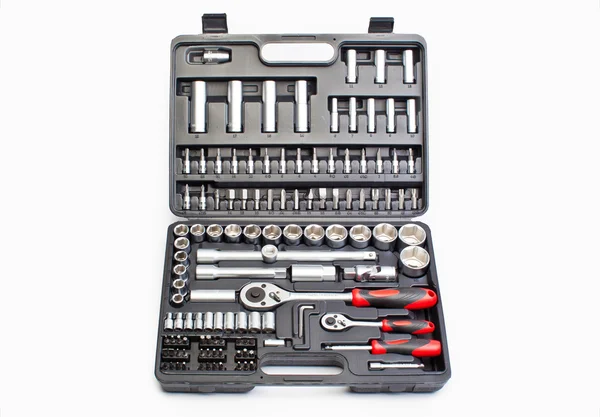 Socket wrench in toolbox. New opened tool kit. Mechanic instruments. Auto repair concept — Stockfoto