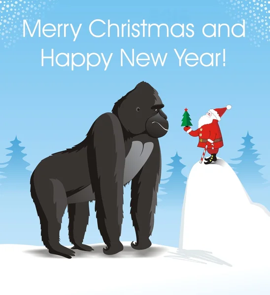 Great apes and Santa Claus.Merry Christmas ahd Happy New Year-vector picture