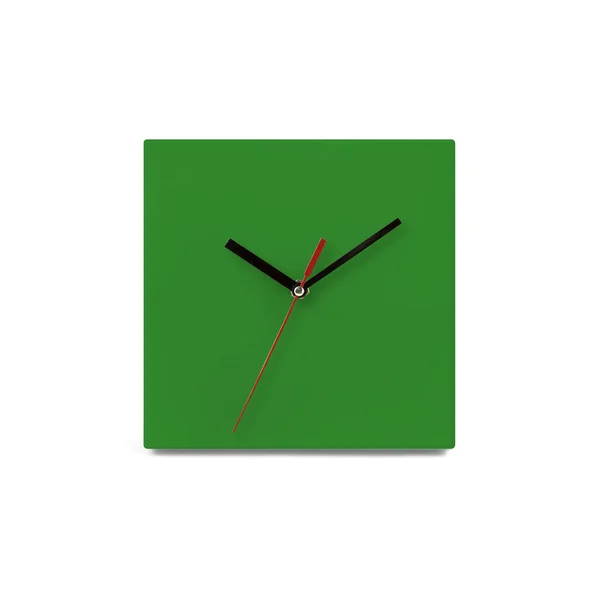 Montre murale verte simple - Horloge carrée isolée sur fond blanc — Photo