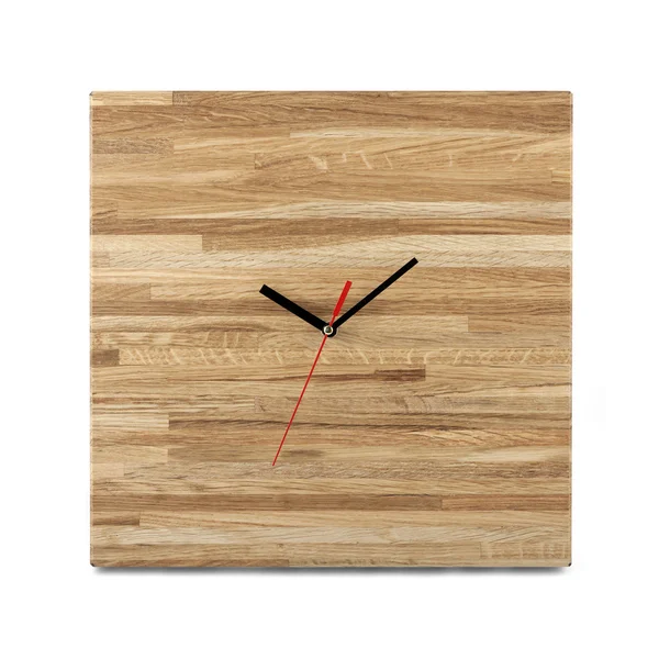 Montre murale en bois simple - Horloge carrée isolée sur fond blanc — Photo