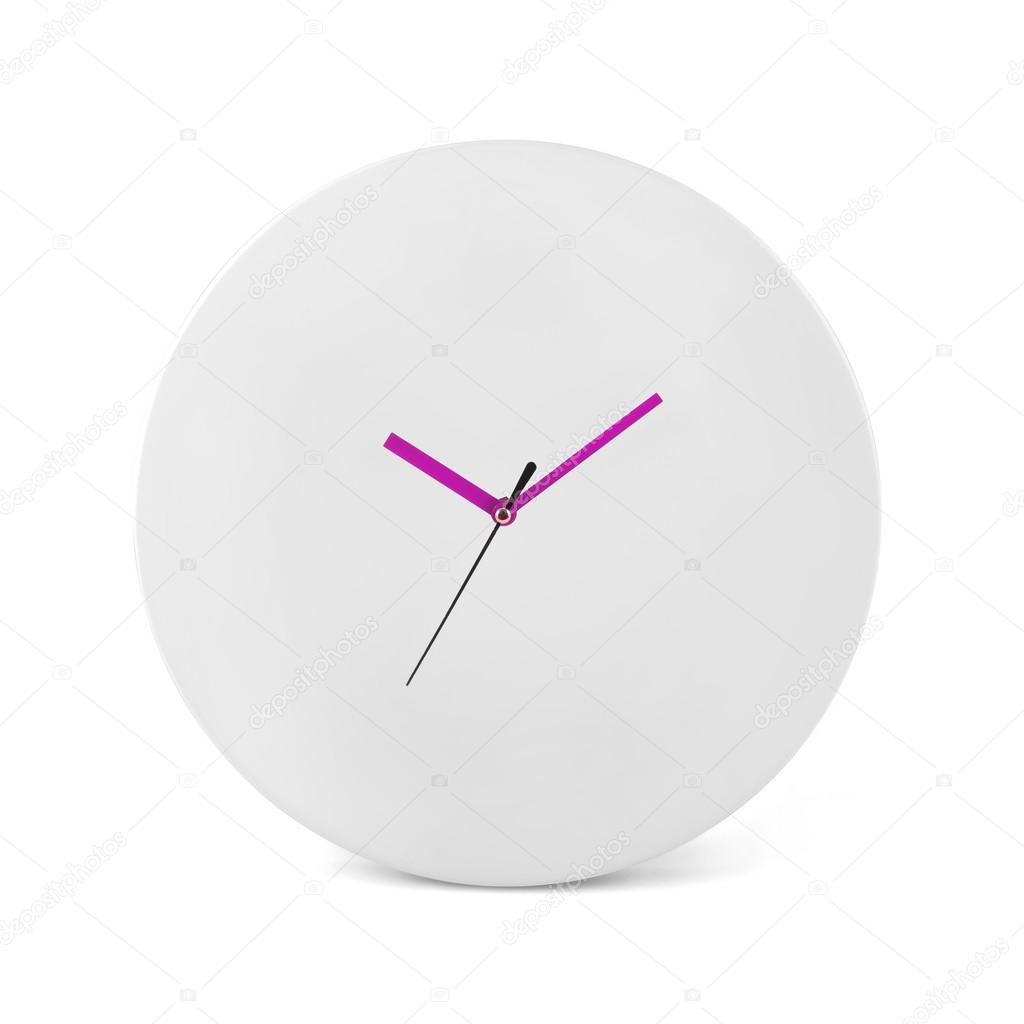 White simple round wall clock - watch isolated on white backgrou