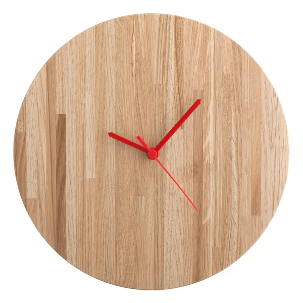 Horloge murale en bois isolé sur blanc — Photo