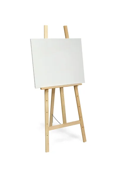 Полотно білого художника на дерев'яному мольберті ізольовано на білому — стокове фото