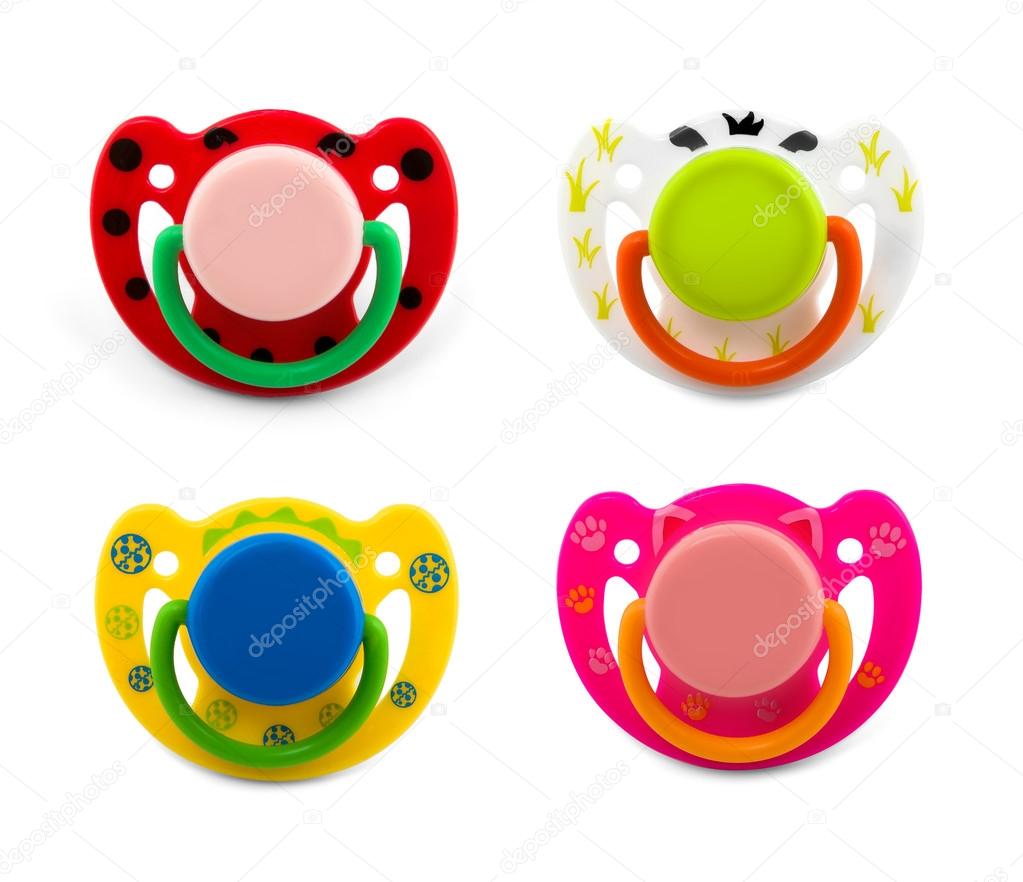 Latex pacifier with transparent protective plastic cap isolated