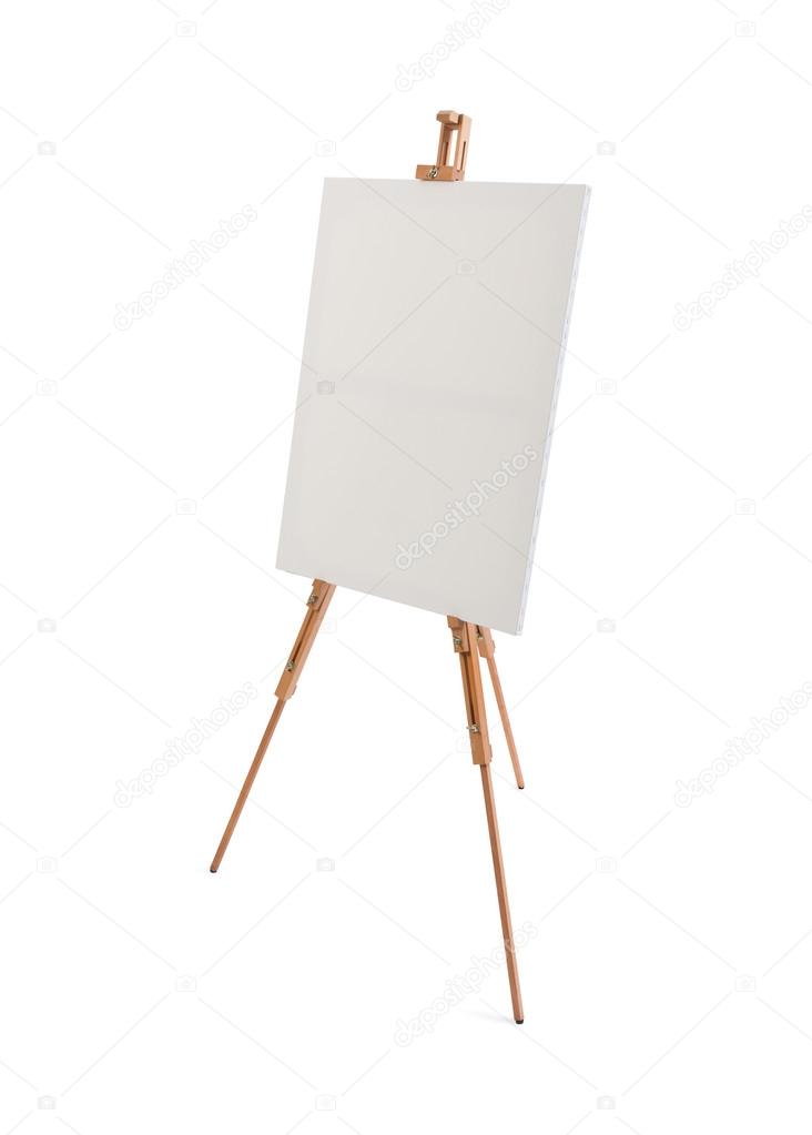 White painter canvas on wooden easel isolated on white