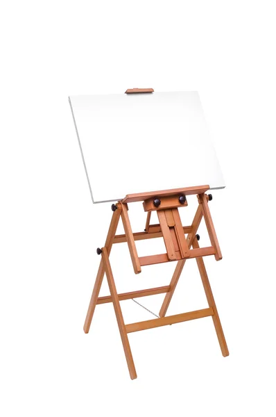 Bílá malíř plátna na dřevěný stojan izolovaných na bílém s klipem — Stock fotografie
