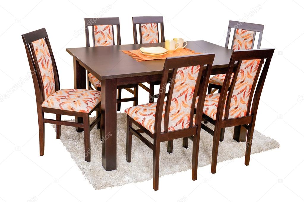 Dining table and chairs isolated on white with clipping path