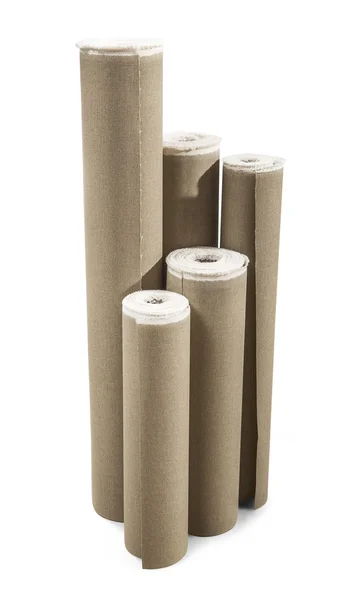 Blank white rolls of fabris canvas for paintings isolated with c — Stock Photo, Image