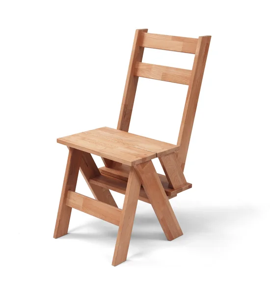 木製の画家と椅子はしごクリッピング パスと白で隔離 — ストック写真