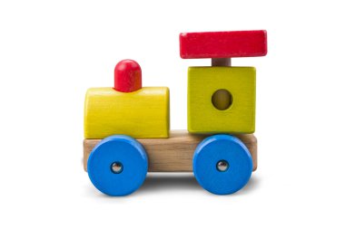 Ahşap araba - renkli bloklar oyuncakla kamyon üzerinde beyaz izole 