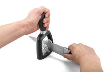 Teknik - clippin ile beyaz izole keskinleştirme bıçak el