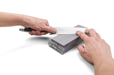 Teknik - clippin ile beyaz izole keskinleştirme bıçak el