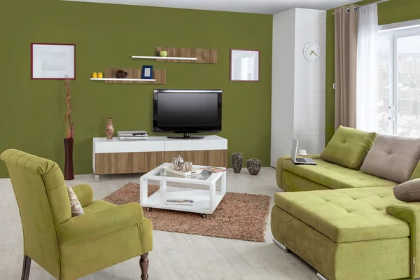 색깔에 있는 현대 거실의 인테리어 — 스톡 사진