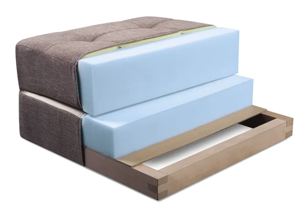 Gränsöverskridande avsnitt av soffa, fåtölj, madrasser och stoppning - öppna struktur av möbler säte - skum, latex och bonnell — Stockfoto