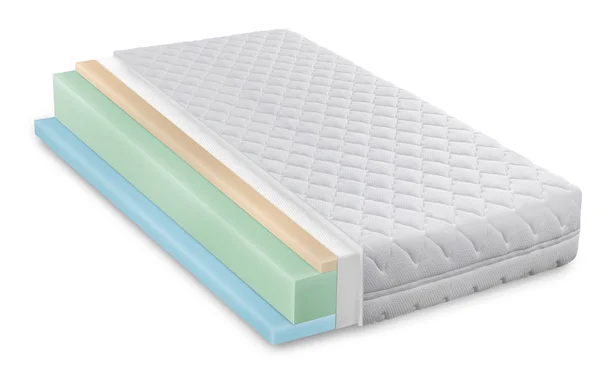 Memory foam - latex mattress cross section  photo illustration - hi quality modern mattresses — Stock Photo, Image