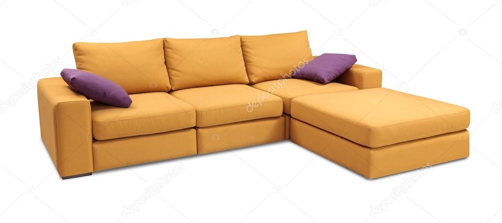 Corner upholstery sofa set with pillows isolated on white background with clipping path