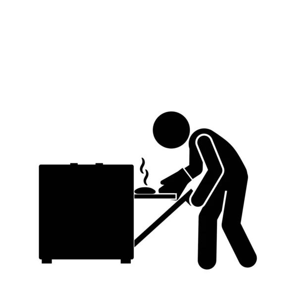 Çubuk adam sıcak ekmeği güvenli bir şekilde fırından alıyor..