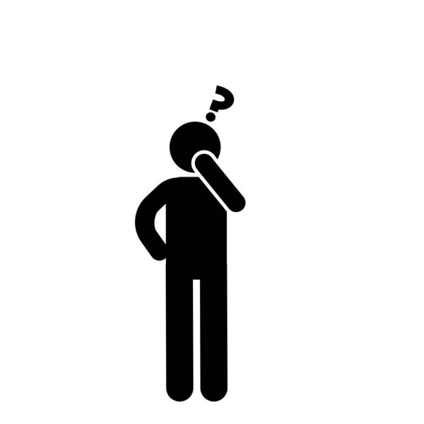 Stick figure holding head thinking pose illustration.