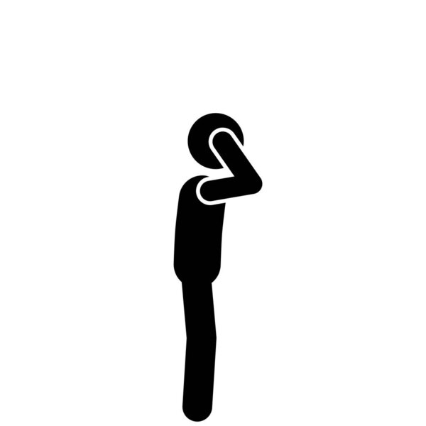 Minimal stickman illustration showing thinking gesture.