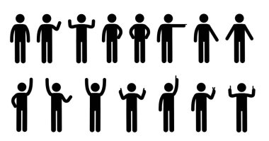 Çubuk figürü simgelerinin düz vektör çizimi