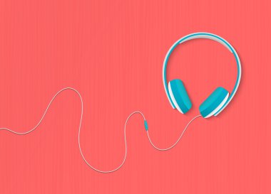 Kırmızı turuncu zemin üzerine modern tarzı kulaklıklar. Vektör çizim.