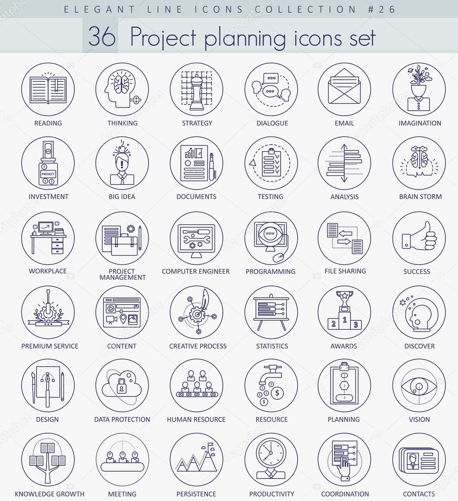 vector project planning outline icon set elegant thin line project planning outline