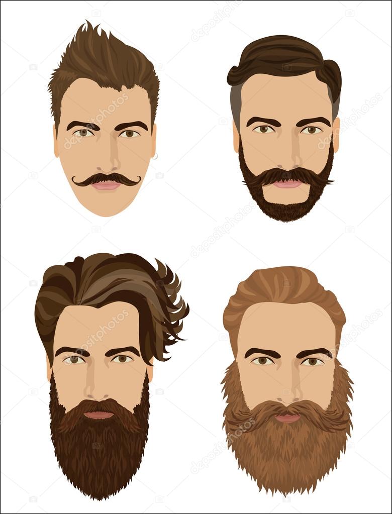 Set of hipster men. Hipster styles with different haircuts, glasses,  fashion styles, beard and mustache Stock Vector