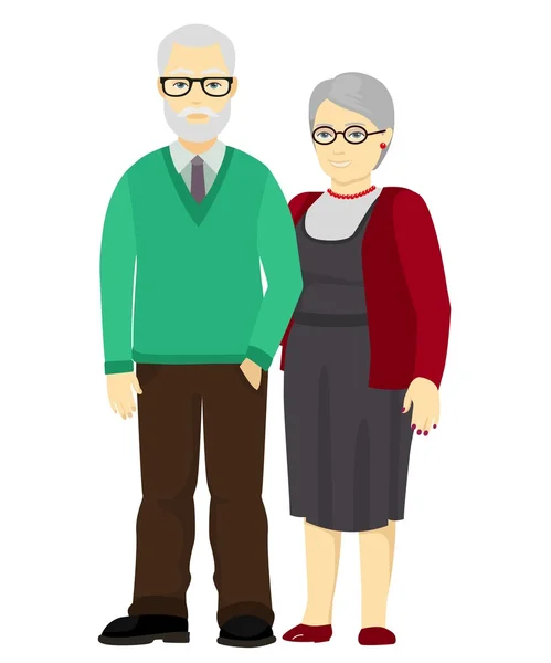 Mutlu büyükbaba ve büyükanne birlikte ayakta. Yaşlı insanlar aile içinde. Vektör çizim. — Stok Vektör