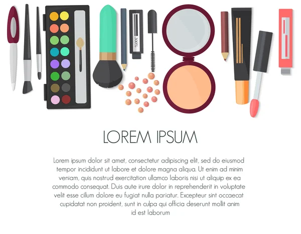 Conjunto de cosméticos coloridos isolados em um fundo branco. Vista superior . —  Vetores de Stock