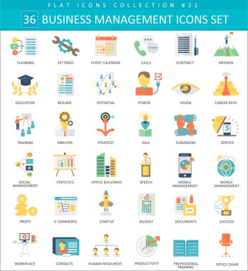 Vektör iş yönetimi renk düz Icon set. Zarif stil tasarım.