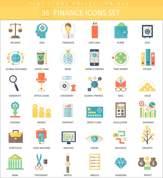 Vector finance color flat icon set. Elegant style design. — Stock Vector