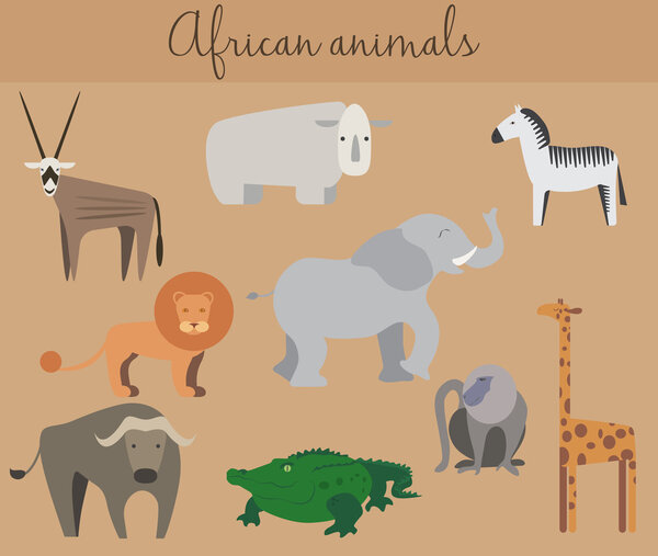 Set of cute cartoon african animals