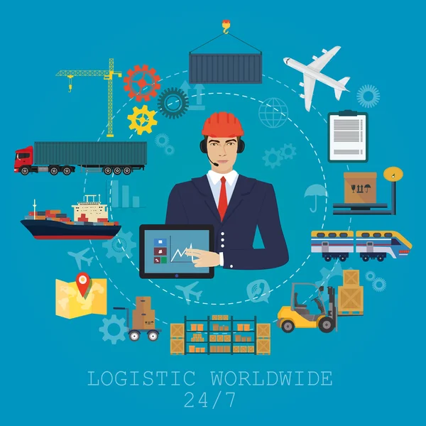 Vector logistics manager agent concept. Delivery cargo vector service illustration — Stock Vector