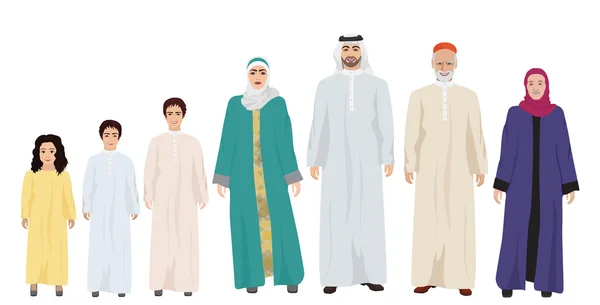 Grande y feliz árabe Familia vector ilustración . — Vector de stock