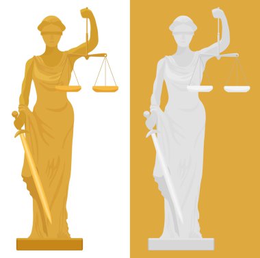 Themis Femida heykelinin iki renk stillerini vektör çizim.