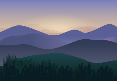 Vector illustration with Panorama Mountains view. Wonderful nature scenery. clipart