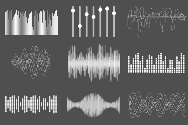 Ondes musicales blanches. Technologie audio, pouls musical visuel. Illustration vectorielle . — Image vectorielle