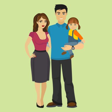 Genç mutlu aile vektör çizim.