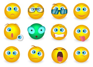 İzole Emoji yüz duygu simgeler kümesi. Vektör çizim.