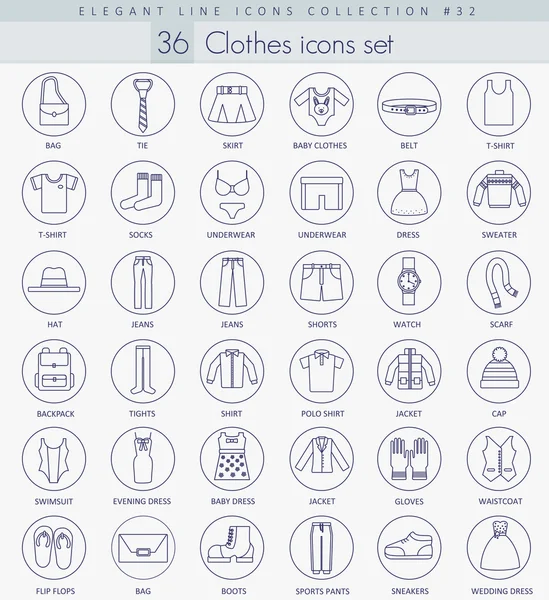 Conjunto de iconos del esquema de Vector Clothes. Elegante diseño de estilo de línea fina . — Vector de stock