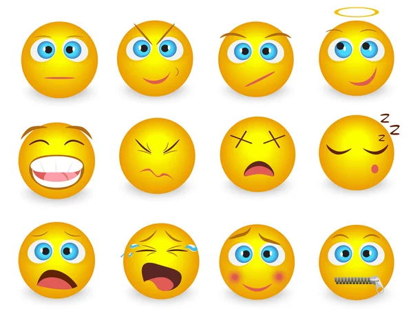 İzole Emoji yüz duygu simgeler kümesi. Vektör çizim. — Stok Vektör