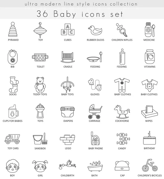 Vector Baby iconos contorno ultra moderno para la web y aplicaciones . — Vector de stock