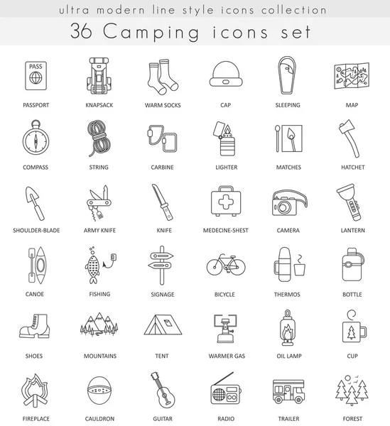Vector Camping ultra moderno esquema iconos para la web y aplicaciones . — Vector de stock