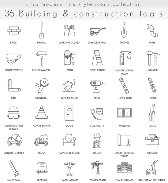 Vector Building Construction ultra modern outline line icons for web and apps. — Stock Vector