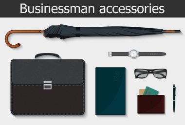 İşadamı şeyler ve aksesuar simgeleri ayarlayın. Vektör çizimi.