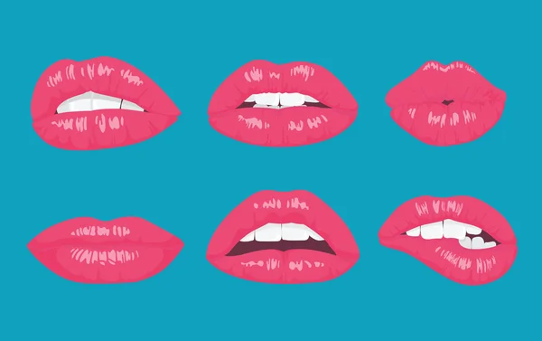 Hoge gedetailleerde glanzende lippen en mond vector illustratie. Open, close-up op de heldere achtergrond. — Stockvector