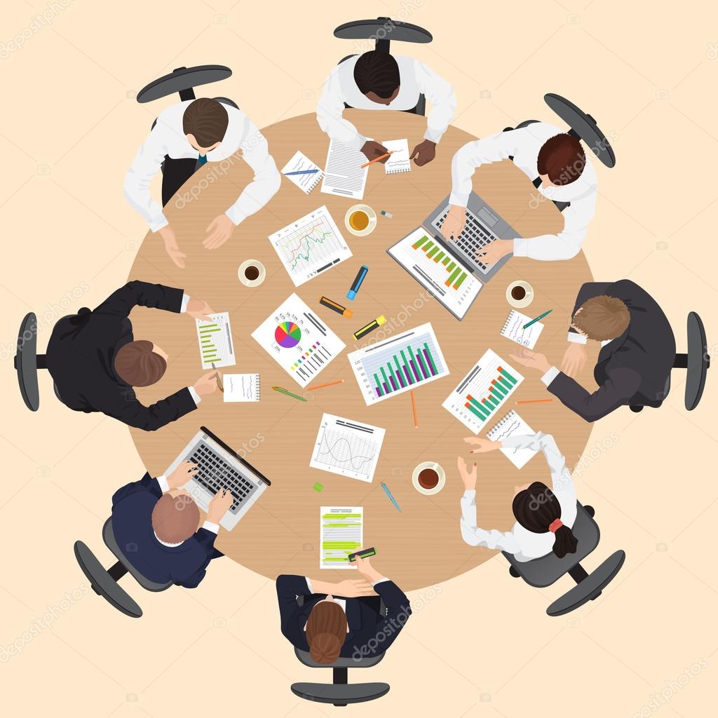 Corporate Business Management Teamwork Meeting And Brainstorming Corporate Business Management Teamwork Meeting And Brainstorming Concept With People On The Round Table In Top Point Of View Vector By Lembergvector